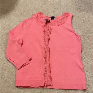 Sweaterworks  beaded Coral Cardigan with Ruffle Detail